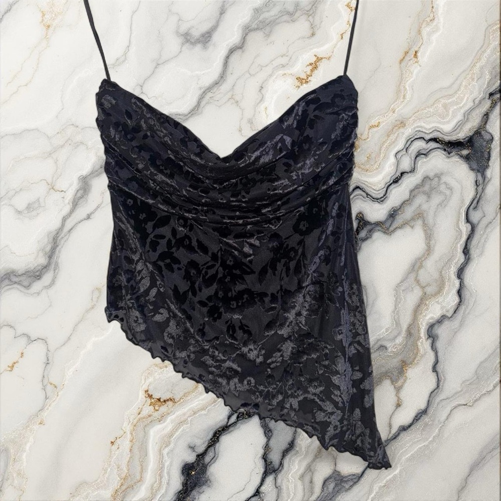 Urban Outfitters Black Floral Asymmetrical Top